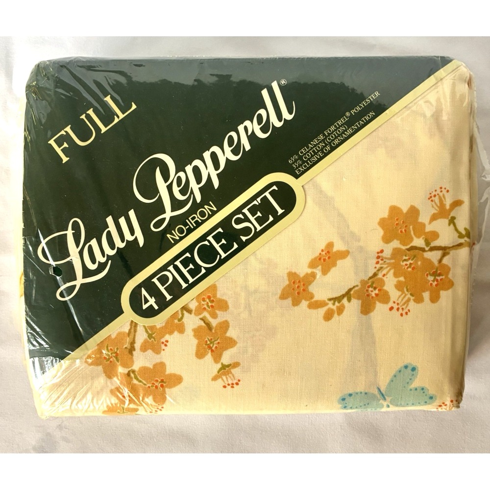 Lady Pepperell Full Double No Iron Sheet Set Cherry Blossom Butterfly Cottage